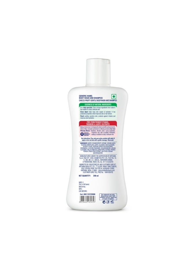 Chicco Baby Moments Gentle Bodywash & Shampoo with Green Apple & Peach, 200ml | Head-to-Toe | No Tears Formula | Hydrated Skin & Hair | Dermatologically Tested | Parabens & Phenoxyethanol Free - Image 2